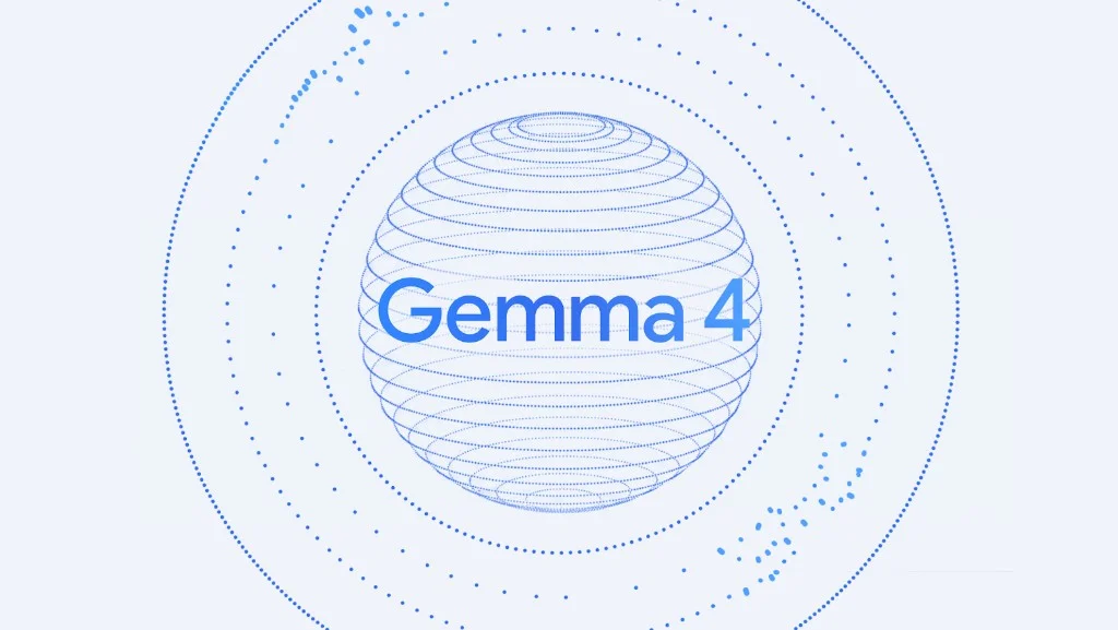 Gemma 4 — modèle IA open-source Google DeepMind, sphère bleue sur fond clair